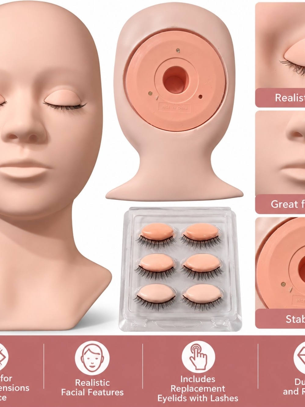 Makeup Practice Mannequin Head with Replacement Eyelids
